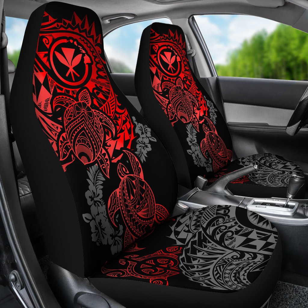 Hawaii Polynesian Seat Covers - Red Kanaka Maoli Turtle Tattoo Hibiscus Turtle Flowing - Polynesian Pride