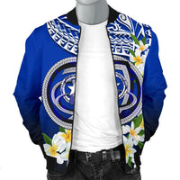 Northern Mariana Islands Men's Bomber Jacket - Polynesian Plumeria Pattern - Polynesian Pride