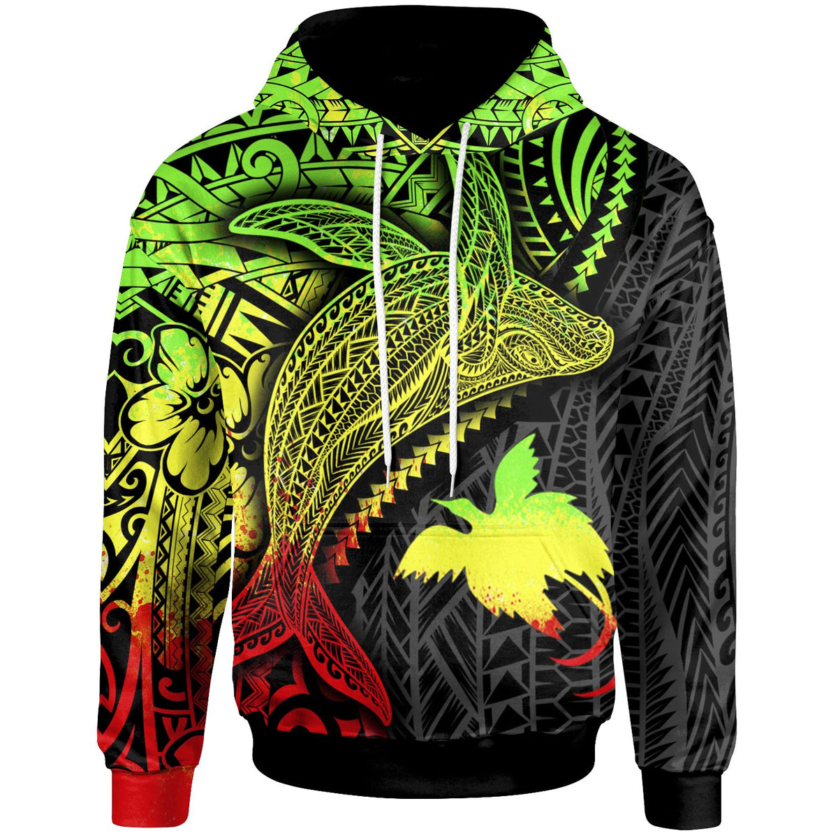 Papua New Guinea Hoodie Humpback Whale & Coat of Arms Reggae Unisex Reggae - Polynesian Pride