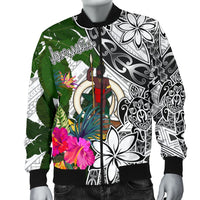 Vanuatu Men's Bomber Jacket White - Turtle Plumeria Banana Leaf - Polynesian Pride