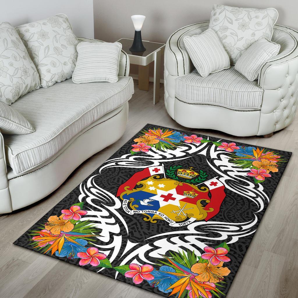 Tonga Area Rug - Coat OfArmsWith Tropical Flowers - Polynesian Pride