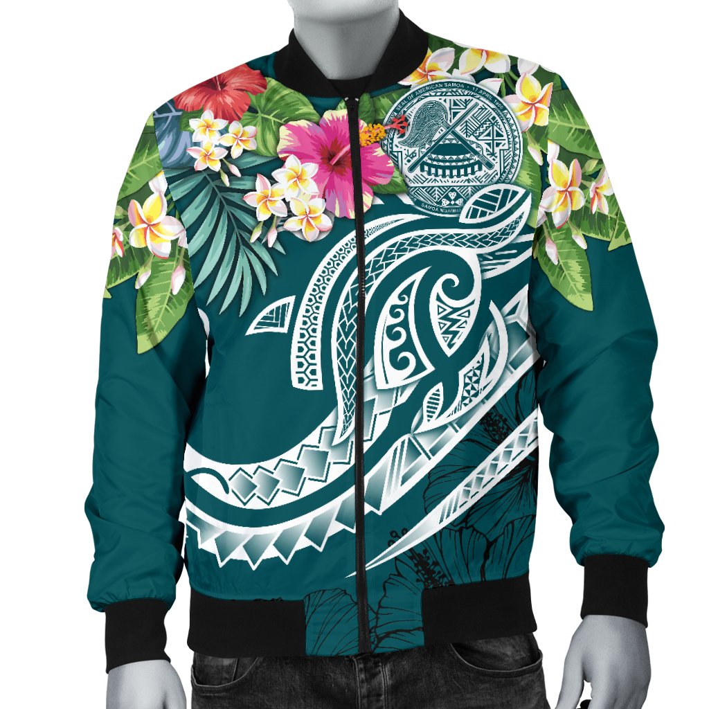 American Samoa Polynesian Men's Bomber Jacket - Summer Plumeria - Polynesian Pride