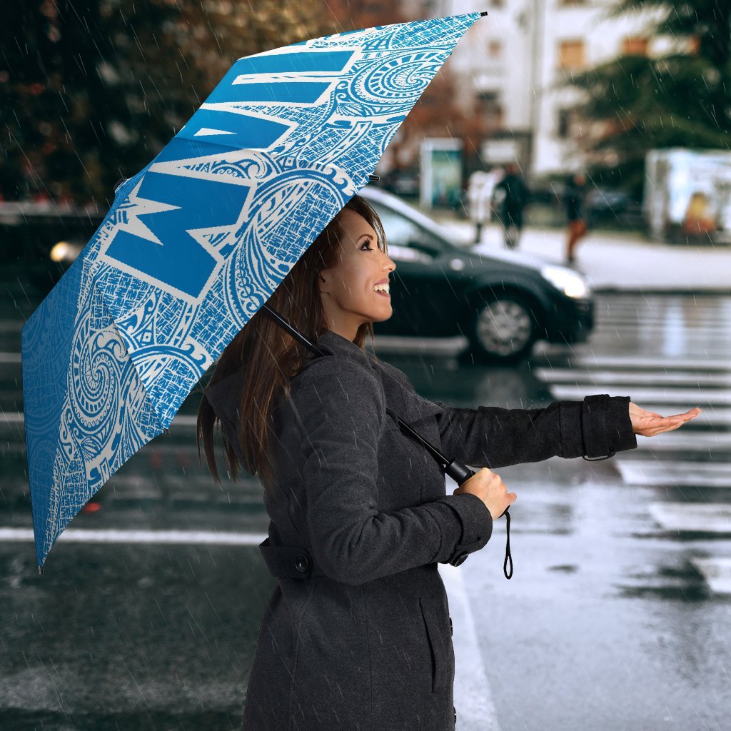 Guam Umbrella Turtle Coat of Arms Polynesian Pattern White Blue - Polynesian Pride