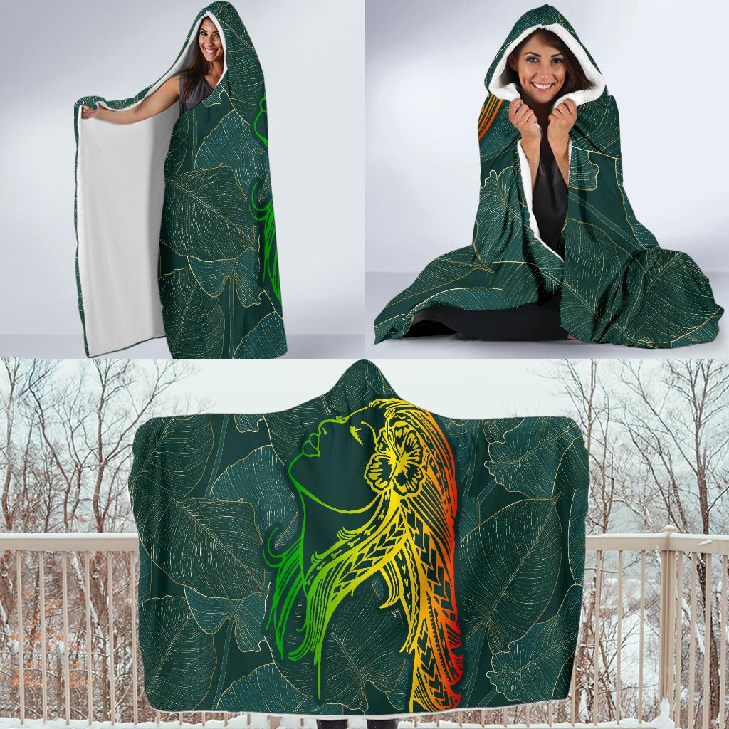Hawaii Monstera Kalo Hula Girl Kanaka Maoli Hooded Blanket - Polynesian Pride