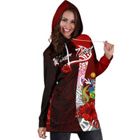 Solomon Islands Polynesian Custom Personalised Hoodie Dress - Coat Of Arm With Hibiscus - Polynesian Pride