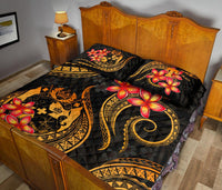 Tonga Polynesian Quilt Bed Set - Gold Plumeria - Polynesian Pride