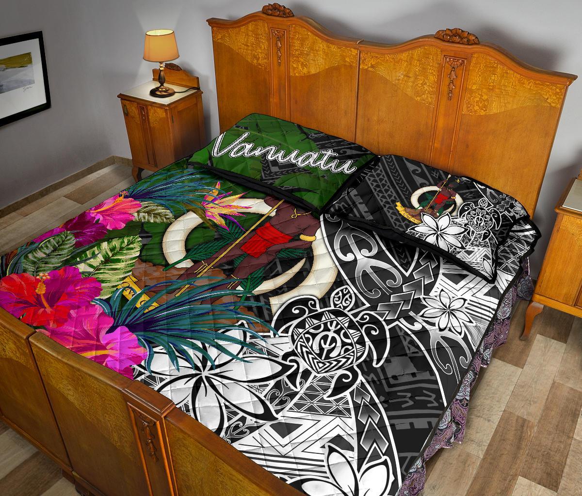 Vanuatu Quilt Bed Set - Turtle Plumeria Banana Leaf - Polynesian Pride