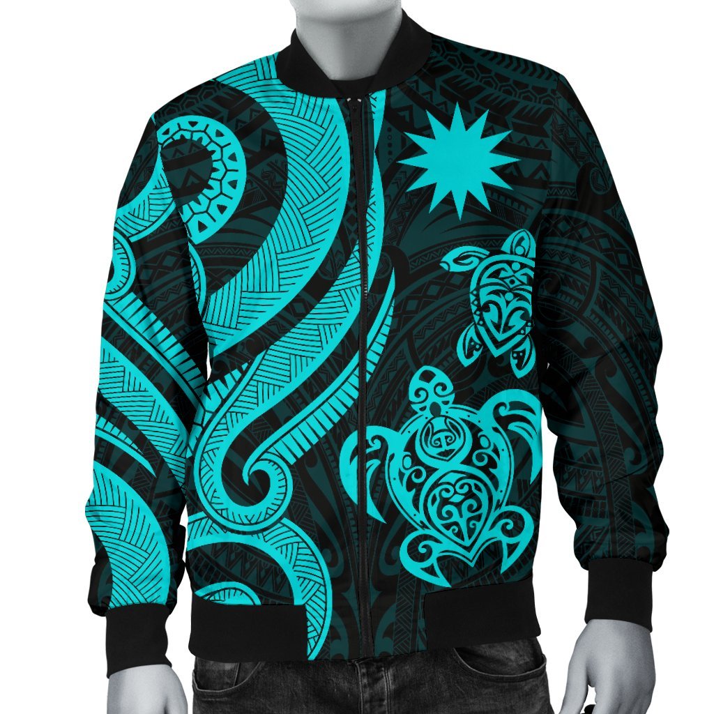 Nauru Men's Bomber Jacket - Turquoise Tentacle Turtle - Polynesian Pride