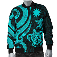 Nauru Men's Bomber Jacket - Turquoise Tentacle Turtle - Polynesian Pride