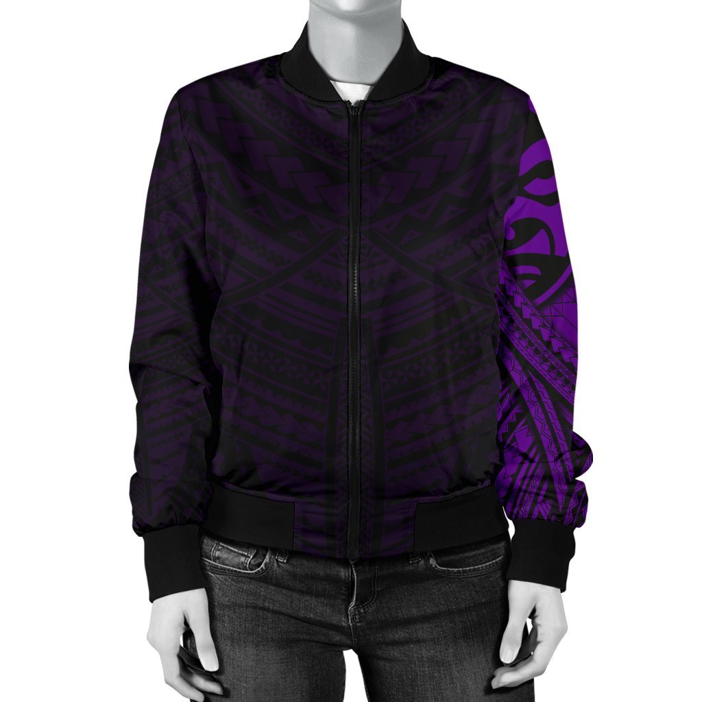 Maori Samoan Tattoo Women Bomber Jacket Violet Version - Polynesian Pride