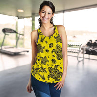 Polynesian Turtle Palm And Sea Pebbles Yellow Women's Racerback Tank Top - Polynesian Pride