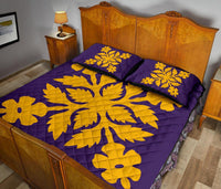 Hawaiian Quilt Bed Set Royal Pattern - Purple And Gold - B2 Style - Polynesian Pride
