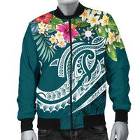 The Philippines Men's Bomber Jacket - Summer Plumeria (Turquoise) - Polynesian Pride
