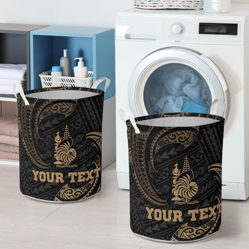 New Caledonia Polynesian Custom Personalised Laundry Basket - Gold Tribal Wave - Polynesian Pride