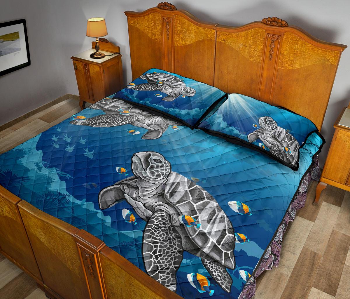 Hawaii Quilt Bed Set - Turtle And Humuhumunukunukuapua'a Quilt Bed Set - Polynesian Pride