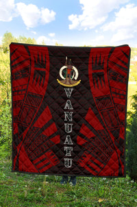 Vanuatu Premium Quilt - Vanuatu Coat Of Arms Polynesian Red Tattoo (Dark Red) - Polynesian Pride