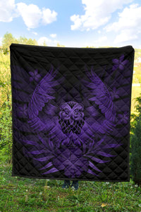Hawaii Owl Hibiscus Plumeria Premium Quilt - Purple - Polynesian Pride