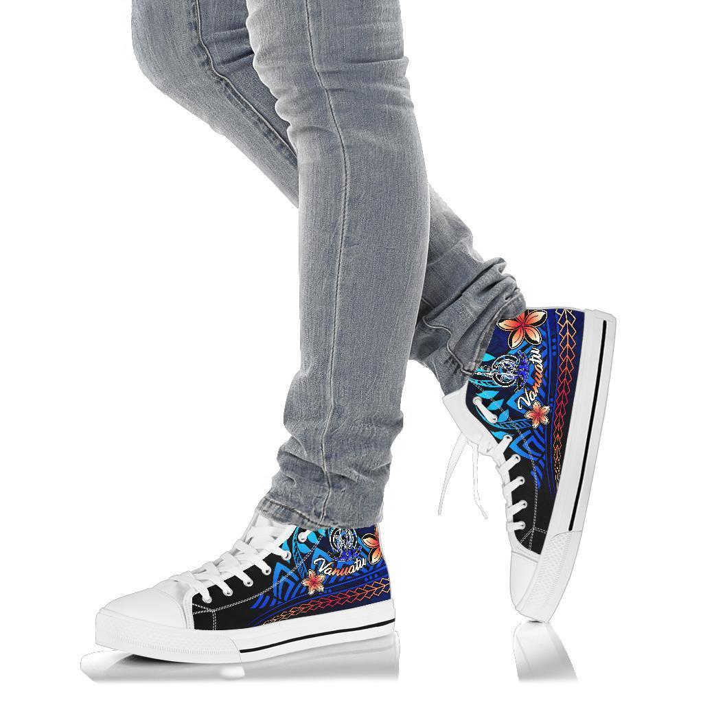 Vanuatu High Top Shoes Blue - Vintage Tribal Mountain - Polynesian Pride