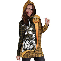 Pohnpei Micronesian Women's Hoodie Dress Gold - Turtle With Hook - Polynesian Pride