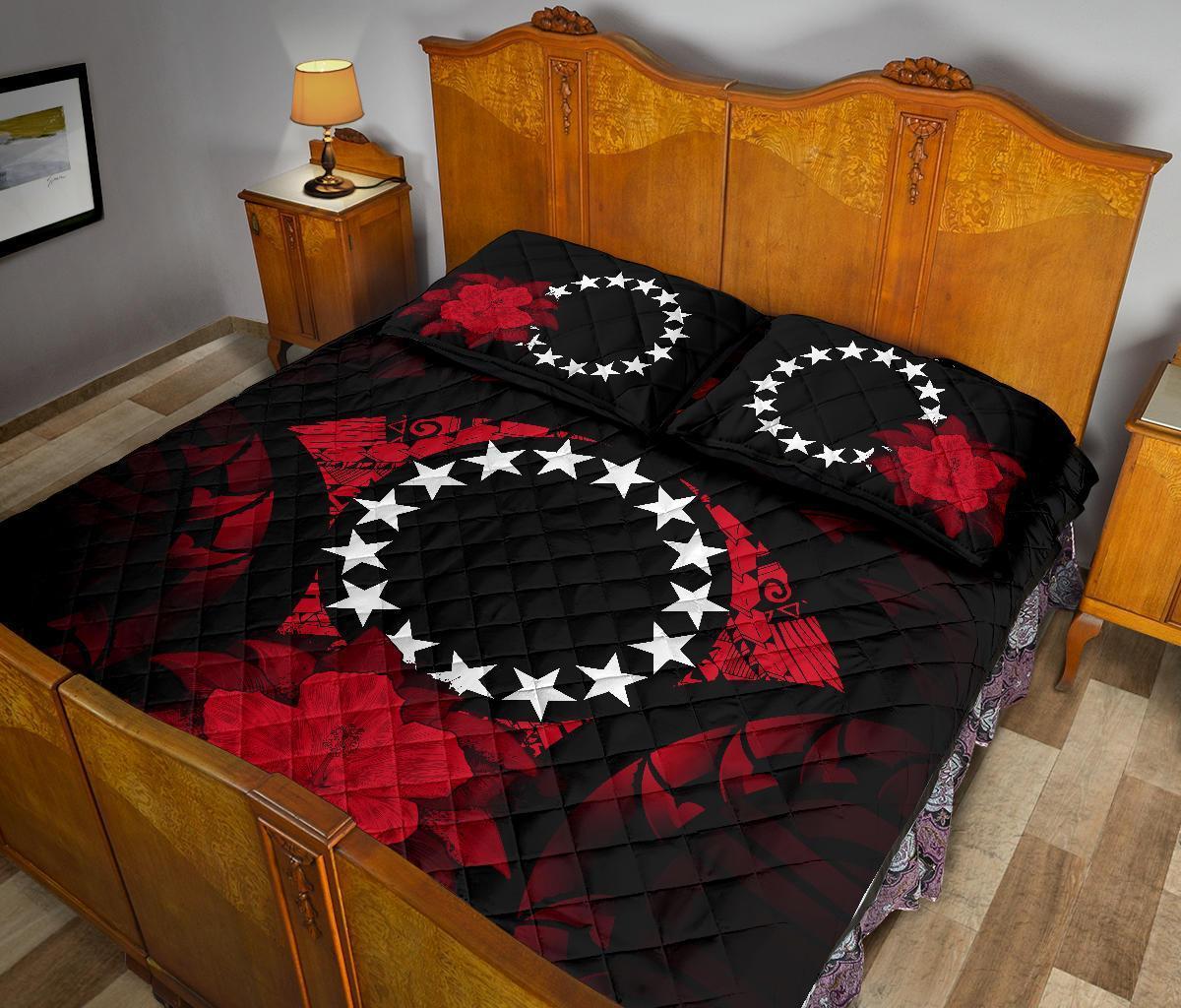 Cook Islands Polynesian Quilt Bed Set Hibiscus Red - Polynesian Pride