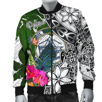 Palau Men's Bomber Jacket White - Turtle Plumeria Banana Leaf Crest - Polynesian Pride