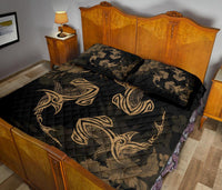 Hawaii Head Hammer Shark Hibiscus Gold Quilt Bed Set - Polynesian Pride