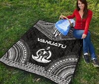 Vanuatu Premium Quilt - Vanuatu Coat Of Arms Polynesian Chief Black Version - Polynesian Pride