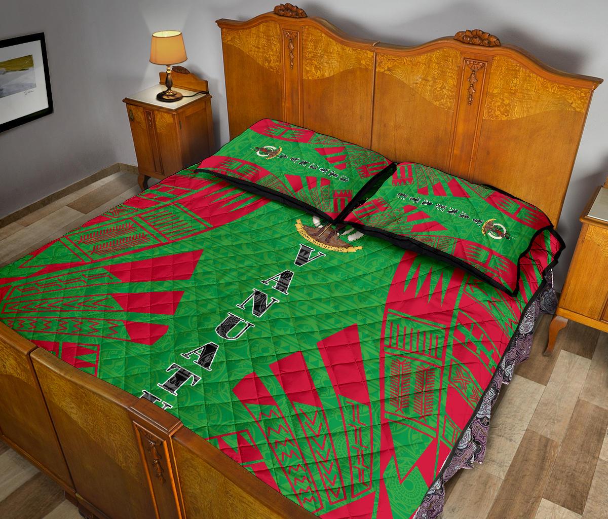Vanuatu Quilt Bed Set - Vanuatu Coat Of Arms Red Tattoo Style - Polynesian Pride
