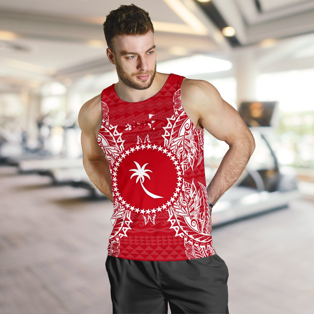 Chuuk Polynesian Men Tank Top Map Red White - Polynesian Pride