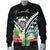 Tuvalu Men's Bomber Jacket - Tuvalu Caledonia Coat of Arms & Polynesian Tropical Flowers White - Polynesian Pride