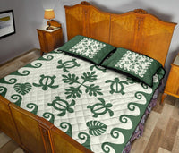 Hawaiian Quilt Bed Set Tropical Turtle Pattern - Green - Polynesian Pride