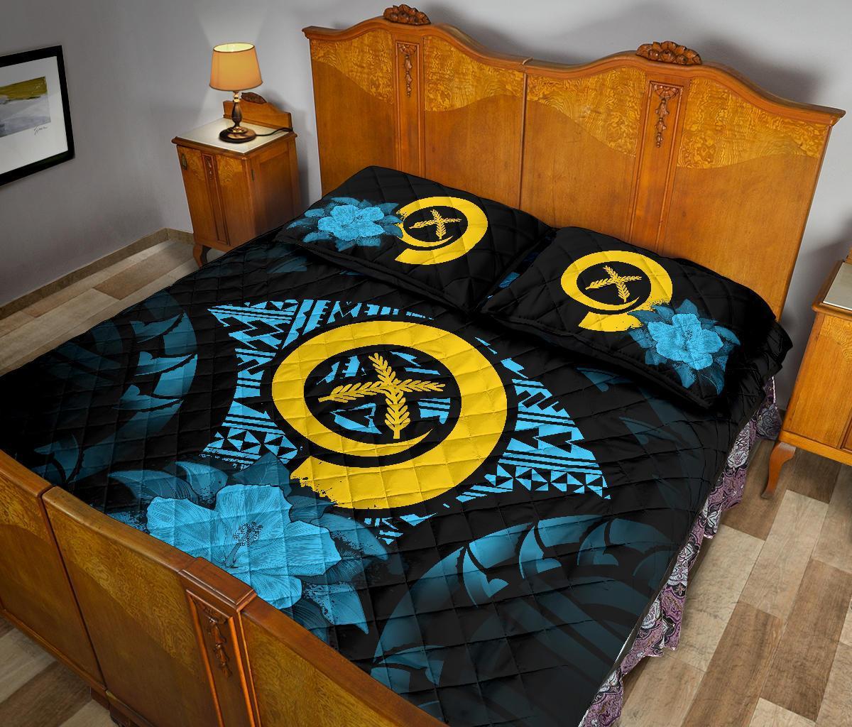 Vanuatu Polynesian Quilt Bed Set Hibiscus Blue - Polynesian Pride