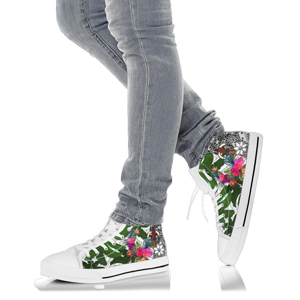 Vanuatu High Top Shoes White - Turtle Plumeria Banana Leaf - Polynesian Pride