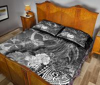 Custom Personalised Yap Quilt Bed Set - Humpback Whale with Tropical Flowers (White) - Polynesian Pride