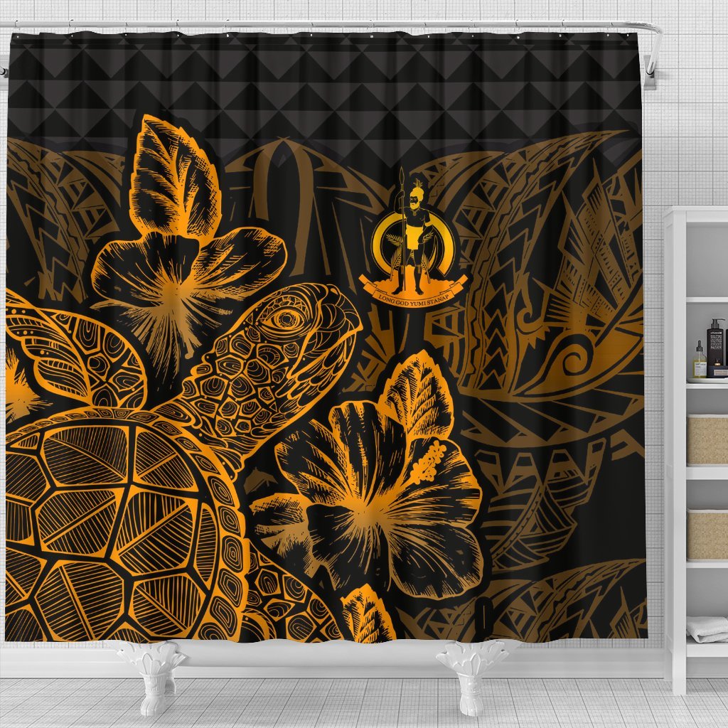 Vanuatu Shower Curtain Turtle Hibiscus Gold - Polynesian Pride