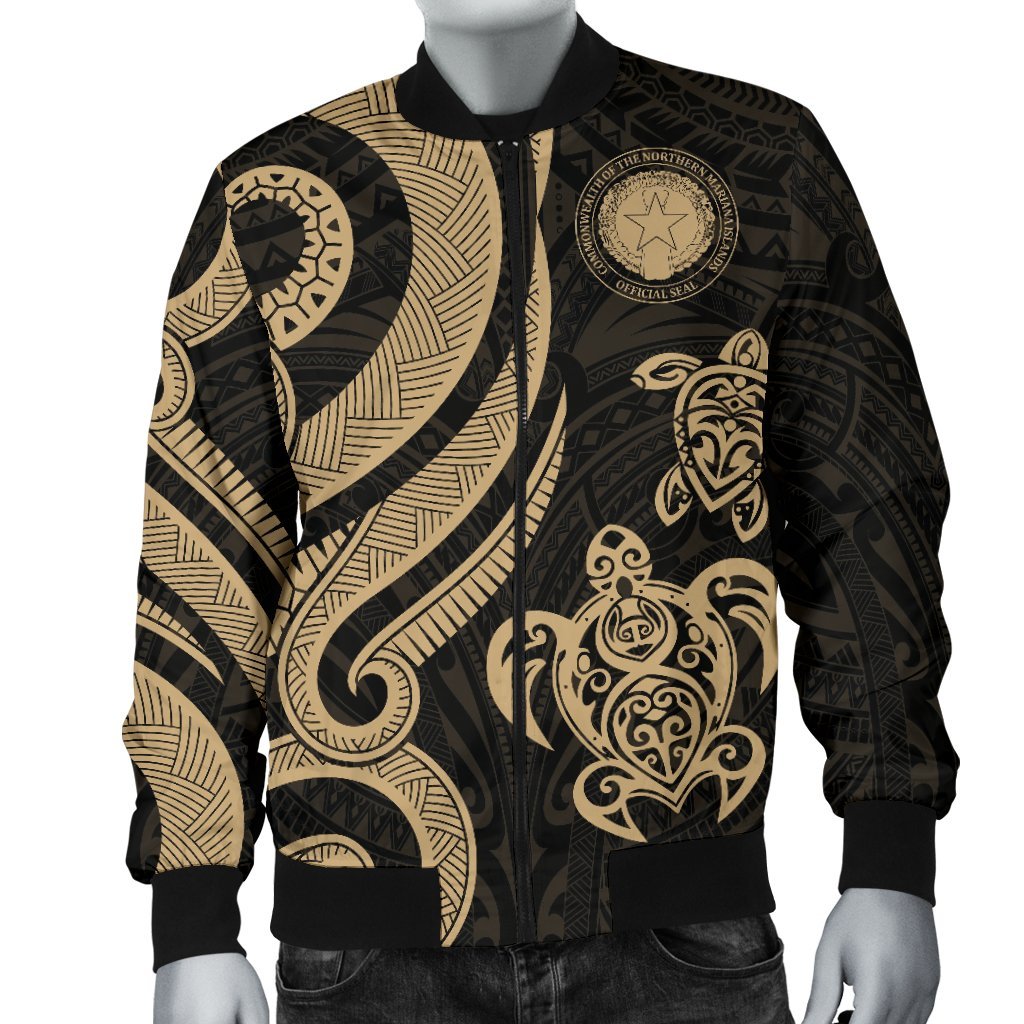 Northern Mariana Men's Bomber Jacket - Tentacle Turtle Gold - Polynesian Pride