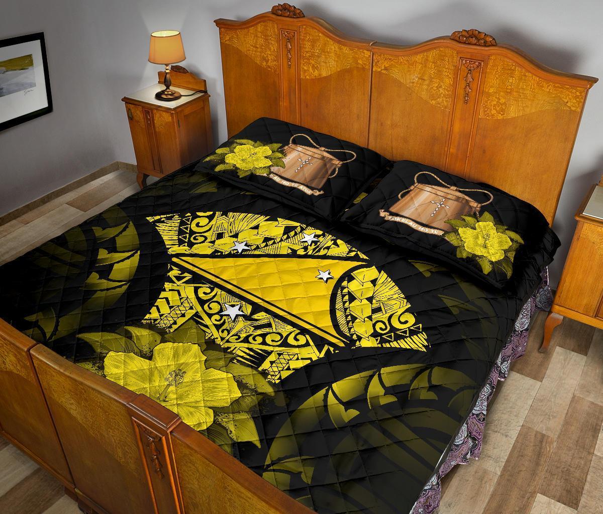 Tokelau Polynesian Quilt Bed Set Hibiscus Yellow - Polynesian Pride