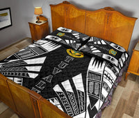 Tuvalu Quilt Bed Set - Tuvalu Coat Of Arms White Tattoo Style - Polynesian Pride