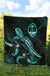 Guam Polynesian Premium Quilt - Turtle With Blooming Hibiscus Turquoise - Polynesian Pride