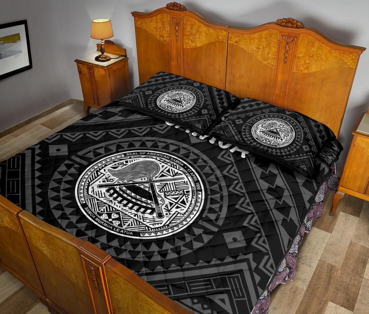 American Samoa Quilt Bed Set - Seal In Polynesian Tattoo Style ( Black) - Polynesian Pride