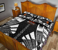 Papua New Guinea Quilt Bed Set - Papua New Guinea Coat Of Arms & Polynesian White Tattoo Style - Polynesian Pride