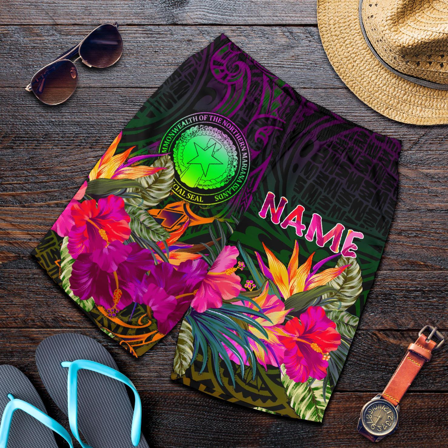 Northern Mariana Islands Polynesian Personalised Men's Shorts - Summer Hibiscus Reggae - Polynesian Pride