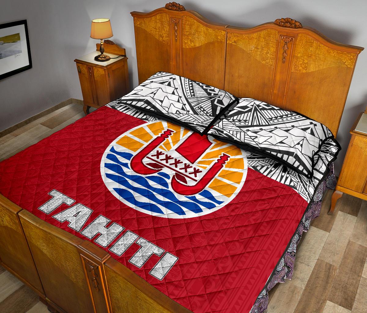 Tahiti Polynesian Quilt Bed Set - Tahiti Flag Polynesian Tattoo - Polynesian Pride