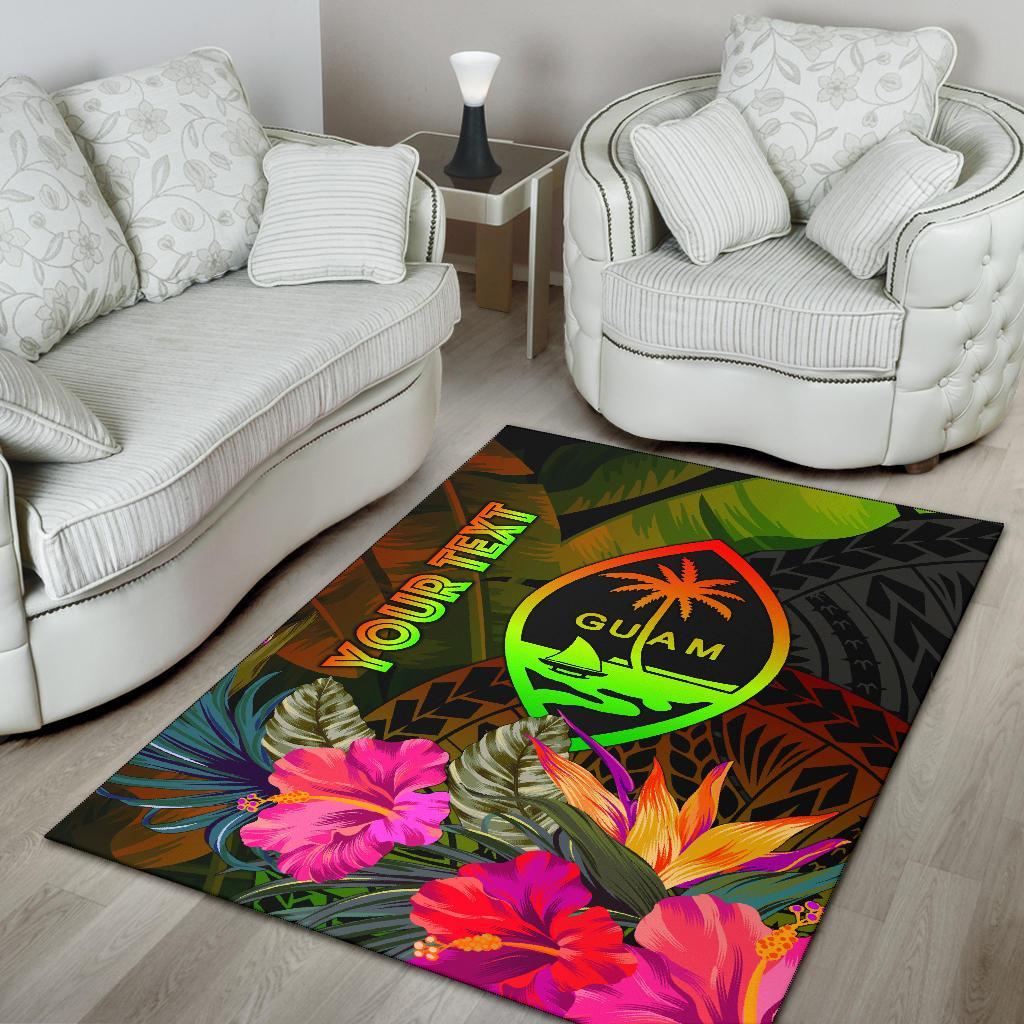 Guam Polynesian Personalised Area Rug - Hibiscus and Banana Leaves - Polynesian Pride