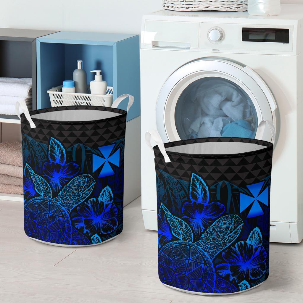 Wallis And Futuna Laundry Basket - Polynesian Turtle Hibiscus Blue - Polynesian Pride