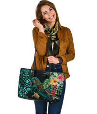 Tiki Polynesian Large Leather Tote Turtle Hibiscus - Polynesian Pride