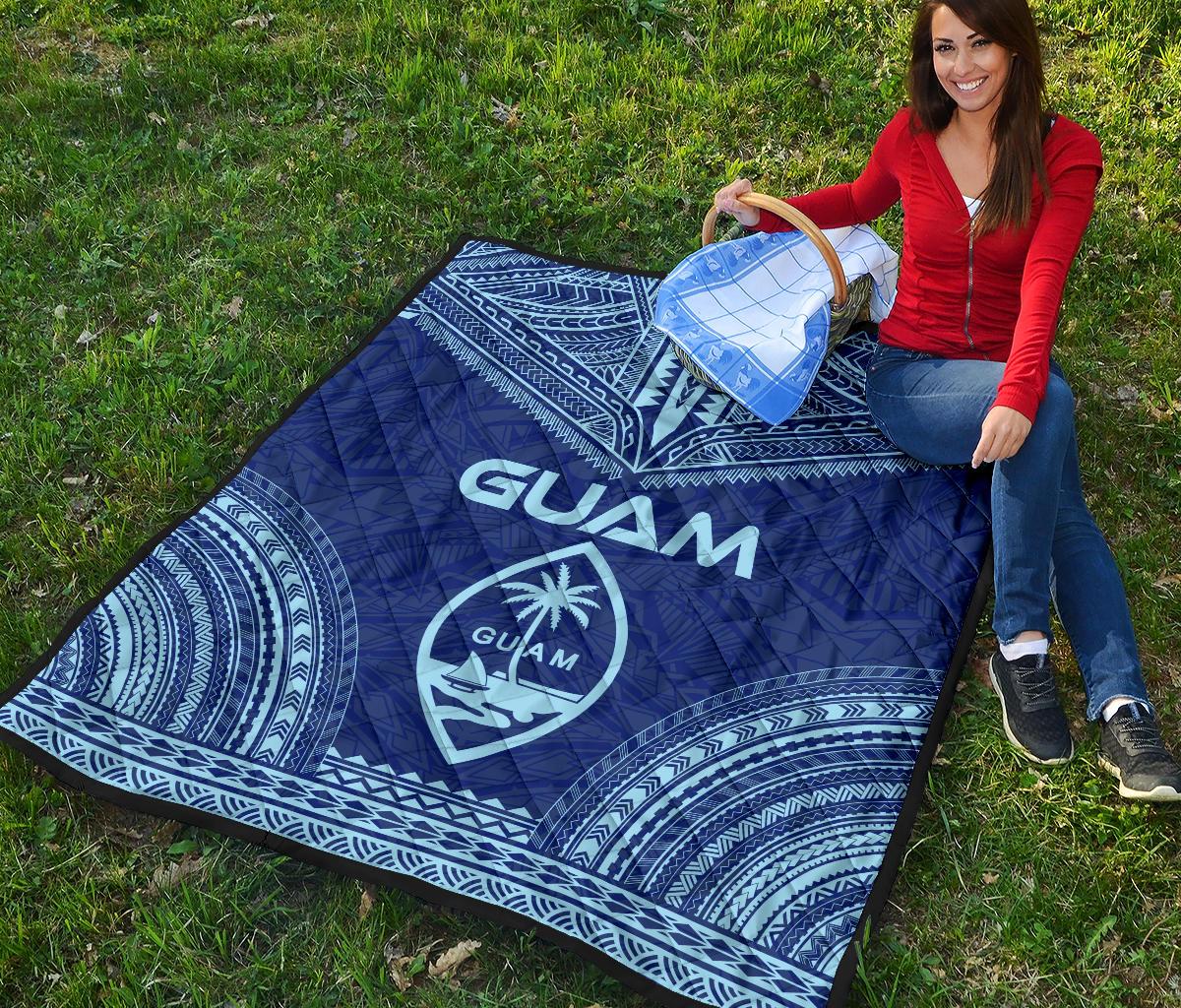 Guam Premium Quilt - Guam Coat Of Arms Polynesian Chief Blue Version - Polynesian Pride