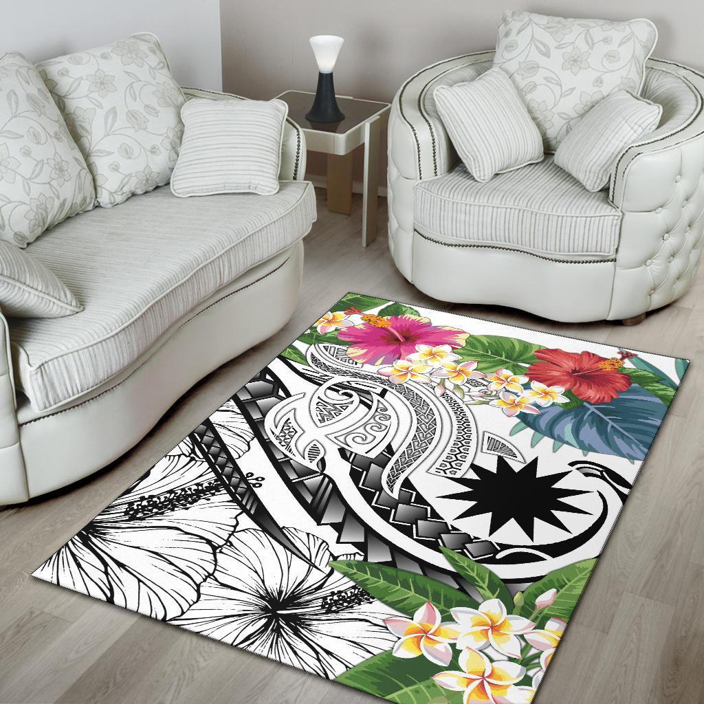Nauru Polynesian Area Rug - Summer Plumeria (White) - Polynesian Pride