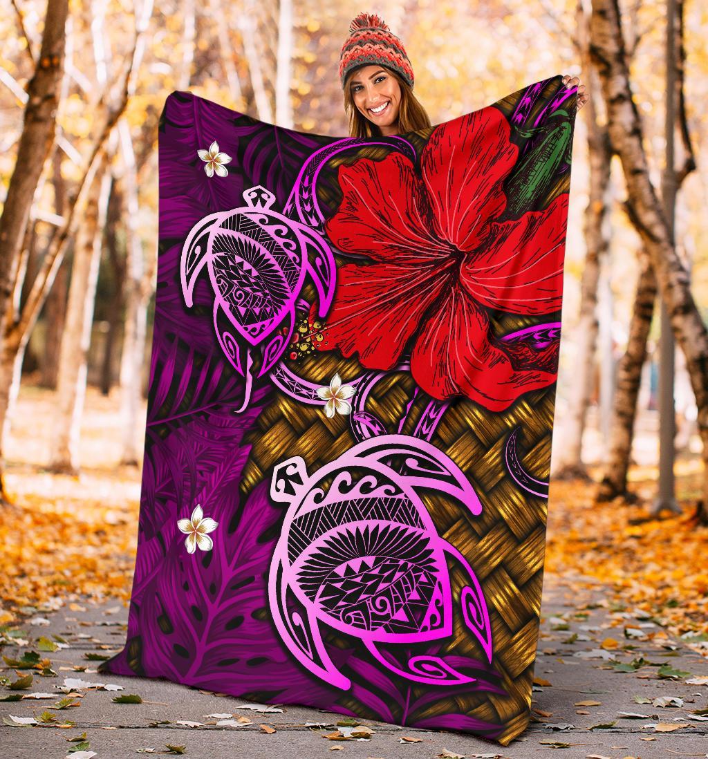 Hawaii Lauhala Hibiscus Polynesian Tropical Pink Premium Blanket - Wake Style - AH - Polynesian Pride