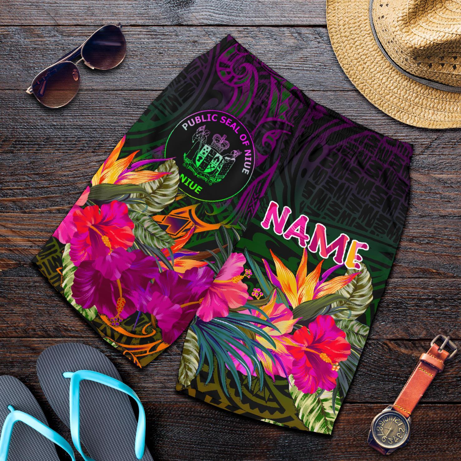 Niue Polynesian Personalised Men's Shorts - Summer Hibiscus Reggae - Polynesian Pride